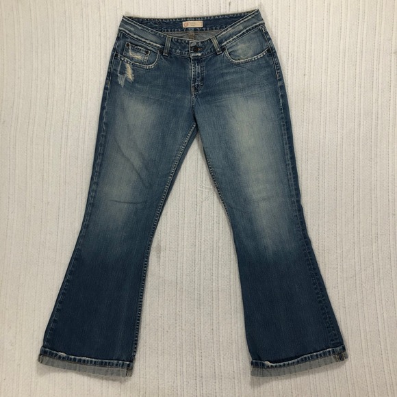 BKE Denim Flare Leg Jeans Distressed Ripped Y2K Style - Picture 1 of 8